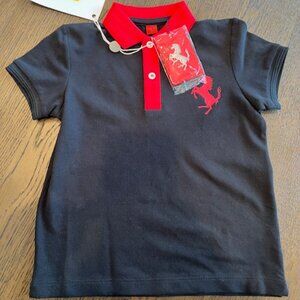 FERRARI Boys NEW "Piquet Ferrari" Black/Red Trim Short Sleeve Polo Shirt 3Y